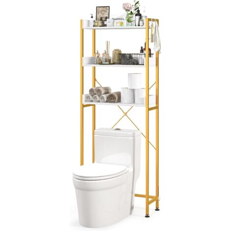 ALIMORDEN Scaffale Sopra WC Con 2 Ante Scorrevoli E 3 Ripiani, Bagno, Stile Fattoria, 76x17x122 Cm