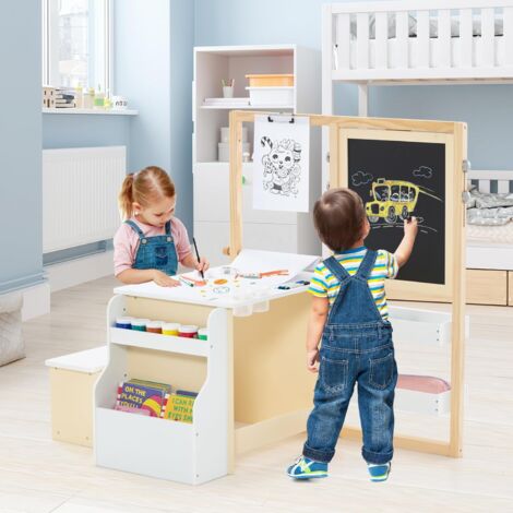 COSTWAY Cavalletto Con Sedia Per Bambini, Cavalletto Per Disegn Con Lavagna Bianca Magnetica Regolabile In Altezza Vassoio E Sedia Con Schienale 54477095