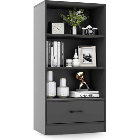 GOPLUS Libreria Autoportante con 3 Vani a Giorno, Contenitore con Dispositivo Antiribaltamento, Scaffale a 4 Livelli per Soggiorno, Camera da Letto e Ufficio, 60 x 38 x 120 cm (Grigio) (1/5)