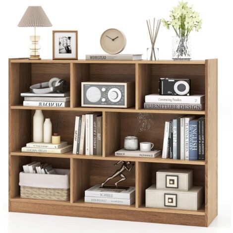 GOPLUS Libreria a Cubi in Legno, Scaffale Aperto a 3 Livelli con 8 Cubi, Libreria Scaffale Espositore per Soggiorno, Camera da Letto, Cameretta, Angolo di Lettura, 122 x 32 x 93 cm (Naturale)