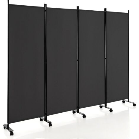 GOPLUS Paravento con Ruote, da Interno Esterno, in Metallo, Piedini Stabili, Separé Divisorio, per Soggiorno, Camera da Letto, Ufficio (4 Pannelli, Grigio)