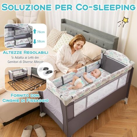 GOPLUS Culla 5 in 1 con Fasciatoio, Palestrina, Scatola Musicale, Giochi, da Viaggio per Bambini, Lettino Portatile con Borsa da Trasporto per Neonati e Bambini (Grigio)