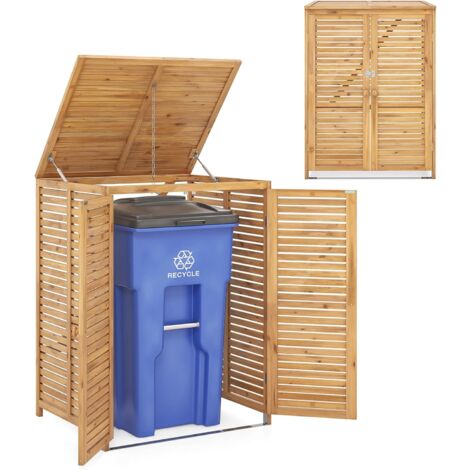 GOPLUS Contenitore per Rifiuti, Resistente alle Intemperie da 120 L in Legno di Abete, Contenitore per Attrezzi con Coperchio a Ribalta e Catena Metallica, Scatola di Stoccaggio con Porta Bloccabile (1/5)