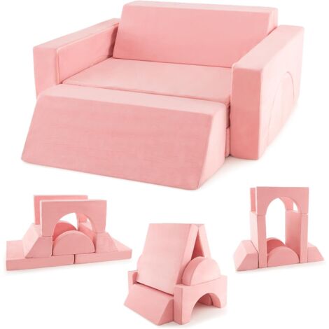 GOPLUS Divano da Gioco per Bambini 8 Pz, Divano Letto con Molteplici Combinazion, Copertura Staccabile, Spugna ad Alta Densità, Divanetto Modulare per Camera da Letto Stanza dei Giochi (Rosa)