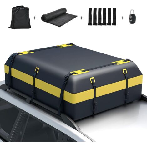 GOPLUS Sacca da Tetto per Auto Impermeabile da 595 L con Tappetino Antiscivolo & Lucchetto a Combinazione & 10 Cinghie & 6 Ganci Porta, Adatta a Tutti i Veicoli con/senza Barre Portatutto