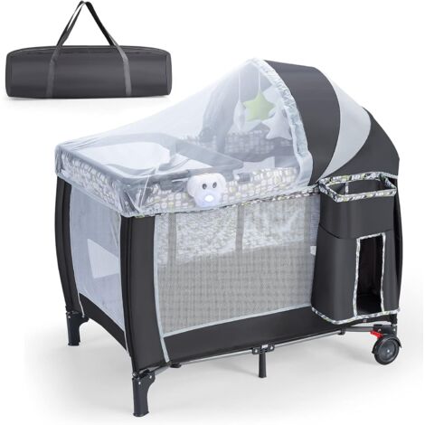 GOPLUS Lettino Pieghevole per Neonati, con Fasciatoio e Tasca, Facile da Spostare Grazie alle Ruote, Centro Attività Stabile e Sicuro, 71x99x111 cm