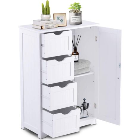 GOPLUS Armadietto in Legno Armadio con 4 Cassetti, 56 x 30 x 81 cm (Bianco)