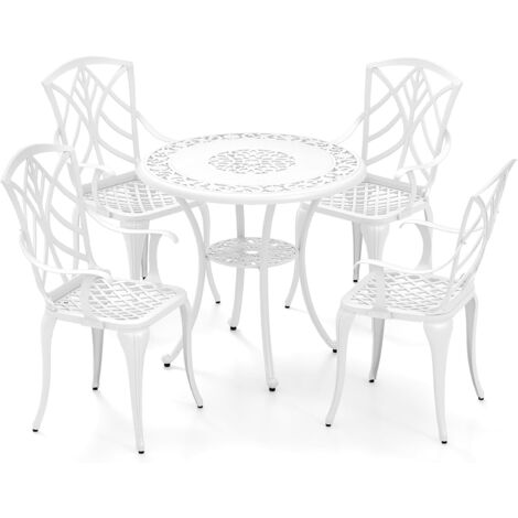 GOPLUS Tavolo Da Giardino In Alluminio Fuso, Tavolo Da Pranzo Rotondo Da 79 Cm Per Esterni Con Foro Per Ombrellone Ripiano Aperto Tavolo Da Bistro Resistente Alle Intemperie Per Cortile Giardino 82912894