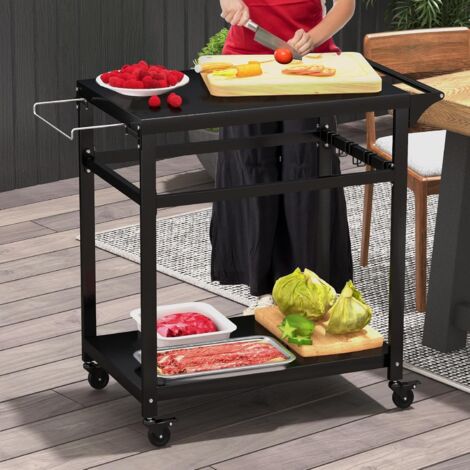 GOPLUS Carrello per Grill da Esterno, Carrello da Cucina con Ripiano, Ganci, Ruote Bloccabili e Maniglia Laterale, Ideale per BBQ da Giardino