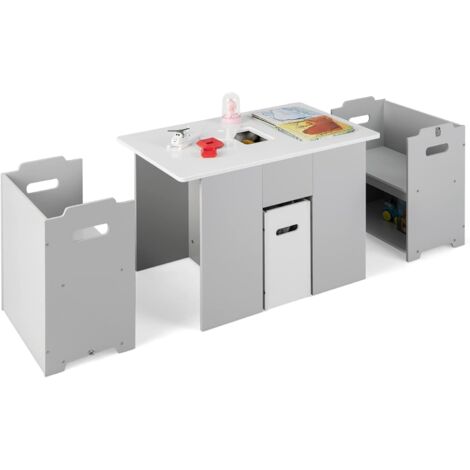 MAMIZO Tavolo Bambini con 6 Sedie, Tavolo e Sedie Bambini Regolabile in Altezza, Set per l'asilo e la Cameretta dei Bambini,in Plastica, Bambina dai 2 anni, Blu