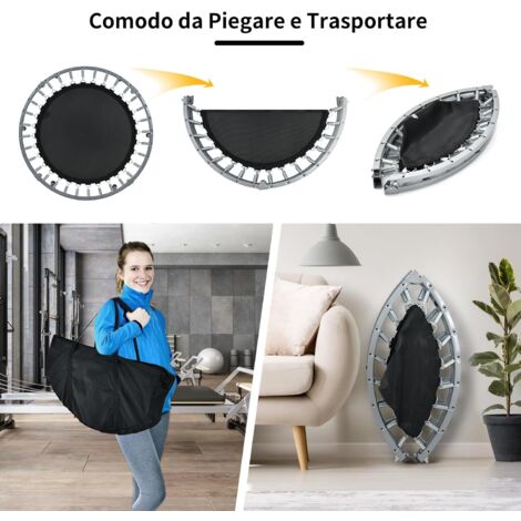 GOPLUS Trampolino Elastico Fitness, Tappeto Elastico Adulti, Pieghevole e Portatile, Portata di 150 kg, Maniglia Rimovibile e Regolabile (96-122 cm), Ø 101cm
