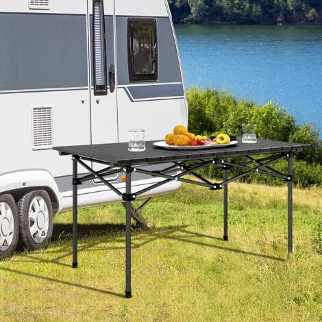 GOPLUS Tavolo da Campeggio Pieghevole in Alluminio, Tavolo da Picnic Impermeabile con Ampio piano & Piedi Antiscivolo, Tavolo Pieghevole con Borsa da Trasporto, per Campeggio, Picnic e Pesca, Nero