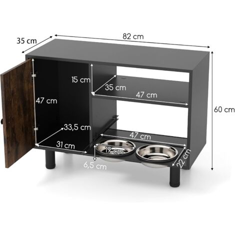GOPLUS Stazione di Alimentazione per Cani, Armadietto per Cibo per Cani, 2 Ciotole Rialzate in Acciaio Inox, 2 Ripiani Aperti, Mobile per Alimenti per Animali Elevato, 82 x 35 x 60 cm