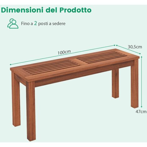 GIANTEX Panchina Da Esterno Senza Schienale In Legno Massiccio – 2 Posti, Seduta A Listoni, Per Giardino E Terrazzo (100x30x47 Cm)