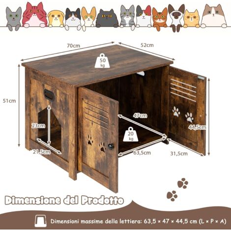 GOPLUS Casetta per Gatti Multifunzionale 3 in 1 con 2 Porte, Gabbia per Lettiera per Gatti con 2 Tendine e Ingresso Laterale, Stile Industriale e Design Nascosto per Adattarsi alla Natura del Gatto