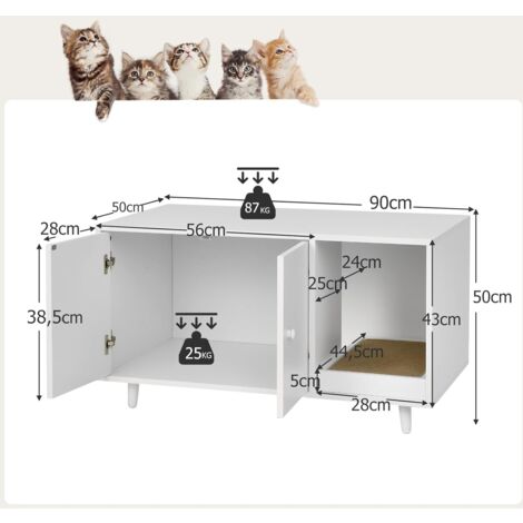 GOPLUS Casetta per Gatti, con Doppia-anta, Usata come Tavolino da Caffè, Struttura Resistente in Legno e Metallo, Stile Industriale, Ideale per Interno, 90 x 50 x 50 cm (Bianco)