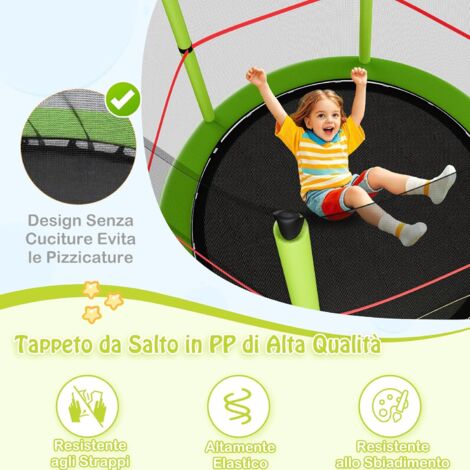 GOPLUS Trampolino da Esterno, Gioco Tappeto Elastico da Giardino, con Rete Protettiva, Telaio in Acciaio, Fitnesse per Ragazzi, 165 x 165 x 191 cm