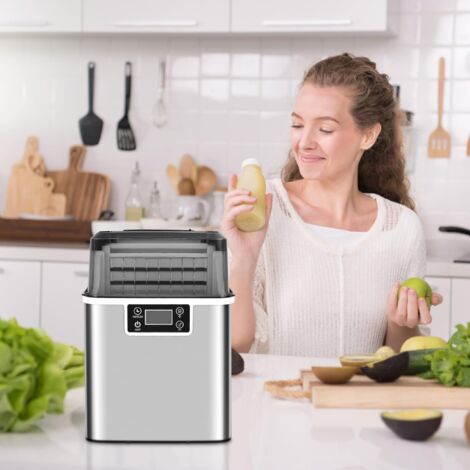 GOPLUS Macchina per Cubetti di Ghiaccio Professionale, Serbatoio Capiente 3,2 L, con Display, Ghiaccio Pronto in 20 Minuti, Silenzioso, Acciaio Inox, 25,5 x 35,5 x 38 cm, Argento (1/4)