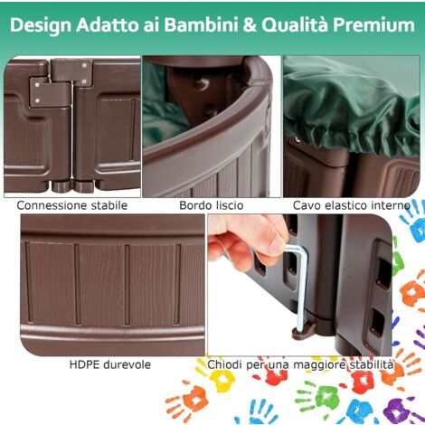 COSTWAY Sabbiera per Bambini in Legno con Tendina, Senza Fondo con 2 Panche Convertibili e Angoli Protettivi, Adatto per Cortile Prato Giardino Spiaggia, 121x121x121 cm