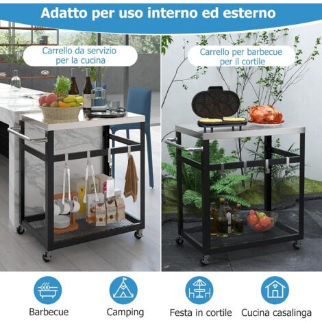GOPLUS Carrello da Cucina, Materiale in Acciaio Inossidabile e in Ferro, con 1 Manico, 4 Ruote Frenabili e 4 Ganci, Versatile per Cucina, Soggiorno, Magazzino, 83,5 x 50 x 84,5 cm (1/4)