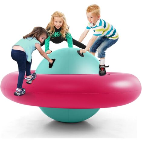 GOPLUS Grande Gioco Gonfiabile da Arrampicata, Pallone Gonfiabile con 6 Maniglie, Adatto a 3 Bambini, Capacità di Carico 113 kg, Divertente Gioco da Esterno, Regalo per Bambini 5 Anni+ (Rosa+Verde)
