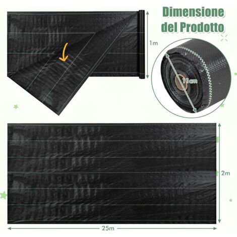 GOPLUS 1 x 50 M/2 x 25 M/1 x 50 M/2 x 25 M Telo Anti Erbacce per Paesaggio, Telo Pacciamatura Robusto con Eccellente permeabilità, Telo Antierba Premium (25 x 2 m (L x P)-5,5 kg)