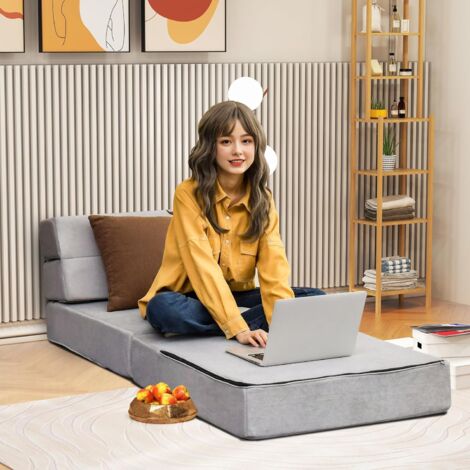 GOPLUS Divano Letto pieghevole 3 in 1, Materasso Pieghevole Trasformabile, Materasso da Pavimento con Imbottitura in Spugna e Rivestimento Rimovibile (GRIGIO) (1/4)