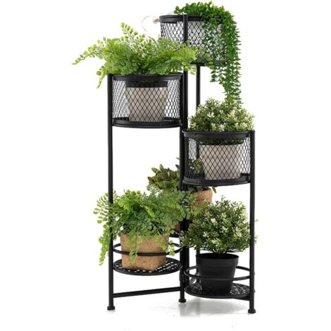 GOPLUS Scaffale a 6 Piani in Metallo per Piante, Porta Vaso Pieghevole ad Angolo, Scaffale Girevole per Fioriere, Scaffale Multistrato per Uso Interno ed Esterno, 41 x 39 x 82 cm (Nero)