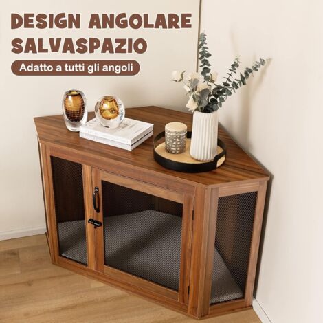 GOPLUS Gabbia per Animali Domestici, Cuccia d'Angolo per Cani e Gatti con Cuscino e Porta Bloccabile, Mobile Gabbia per Animali 2-in-1, per Casa, Appartamento, Negozio di Animali
