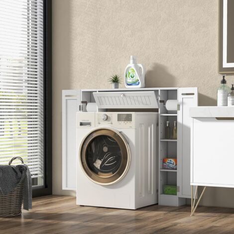 GOPLUS Mobile sopra WC per Bagno, 89 x 19,5 x 99 cm, Portaoggetti Salvaspazio con Ripiani Regolabili, Portarotolo per Balcone, Lavanderia, Stile Moderno