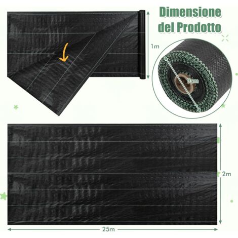 Telo Pacciamatura VEVOR Anti Erbacce, 6,5x300 Ft (2x90 M), Tessuto Non Tessuto In Polipropilene, Nero