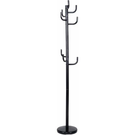GOPLUS Appendiabiti con 8Ganci, Attaccapanni da Terra per Soggiorno e Ufficio, con Base Stabile Rotonda, Porta Vestiti e Cappelli, in Ferro, Nero, 30x30x175 cm