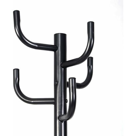 Appendiabiti Da Terra HOMEFORT A L – Struttura In Metallo E Base In Legno, 4 Ganci E Barra, Per Ingresso E Angolo, Nero E Oro, 170 Cm