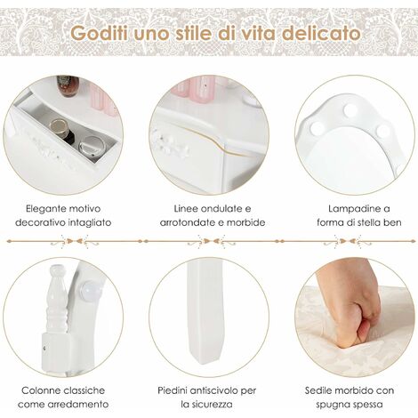 GOPLUS Toeletta da Trucco con Specchio Ovale e Luci a LED, Tavolo da Trucco  con 4