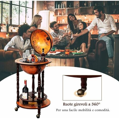 GOPLUS Mappamondo Bar Supporto per Bottiglia Portabottiglie Scaffale per  Vino Stocaggio del Vino a Forma di