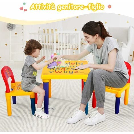 GOPLUS Tavolo per Bambini con 2 Sedie in PE e PP, Set Mobili per Bambini  Muliticolore