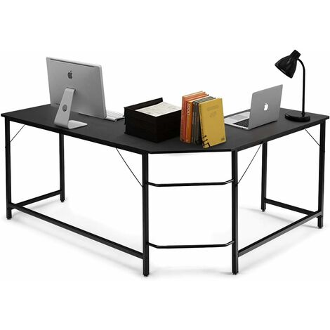 Mericonia Scrivania A Forma Di L, 167 Cm, Angolare Per Computer E Gaming, Con Ripiano Host E Ganci, Telaio In Acciaio, Marrone - 2