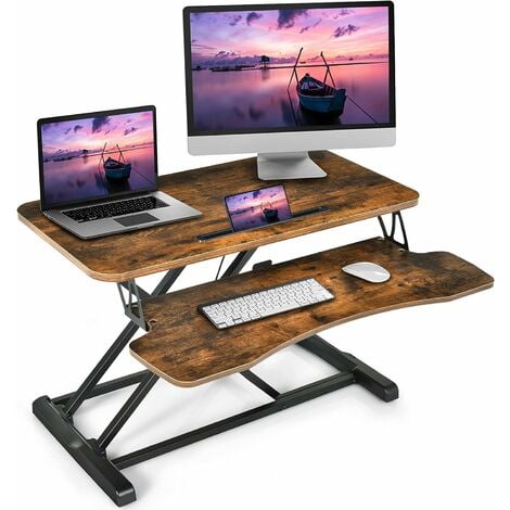 GOPLUS Supporto PC Portatile, Tavolino Porta Computer e Tastiera, con  Altezza Regolabile, Tavolino a 2 Ripiani per Laptop da Letto,  80x64x(11-50,5) cm