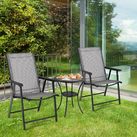 GOPLUS Set 2 sedie da giardino con schienale alto, sedie pieghevoli in  textilene con braccioli ergonomici