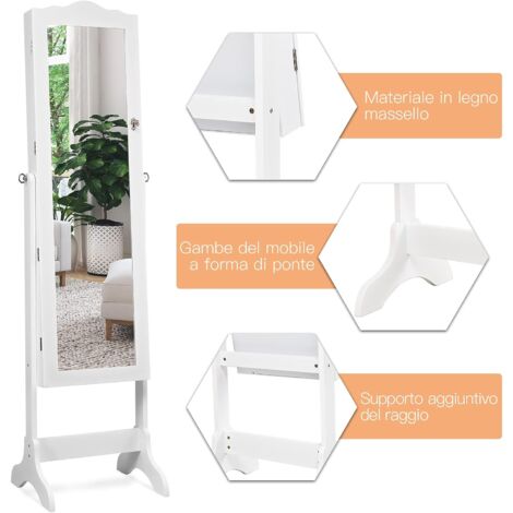 SONGMICS Armadio Portagioie con Luce a LED, Specchiera, Armadietto per SONGMICS Armadio Portagioie con Luce a LED, Specchiera, Armadietto per