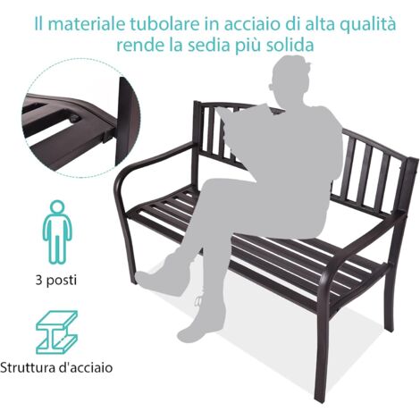 Panchine da Esterno Panca da Patio per Esterni con Schienale e Braccioli in Rete, Panca da Giardino in Metallo Vintage Resistente, Posti a Sedere per Decorazioni da Patio per 2 Persone