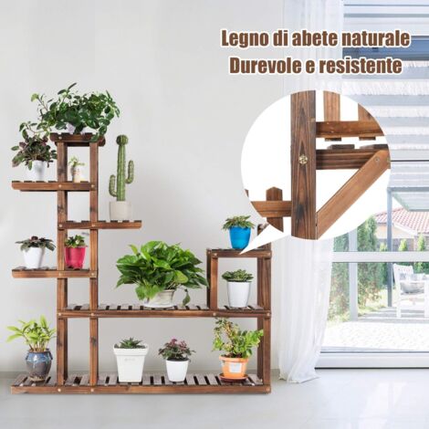 Scaffale Per Piante A 7 Ripiani Con Luci Di Coltivazione LED - 170cm In Metallo E Legno, Ruote, Per Interni/Esterni