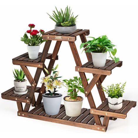 GOPLUS Scaffale per Fiori a 6 Ripiani, Scaffale Triangolare Porta Piante, Portafiori Multifunzione in Abete, Mensola Scaffale Salvaspazio per Interno ed Esterno, 99x25x64 cm (1/5)