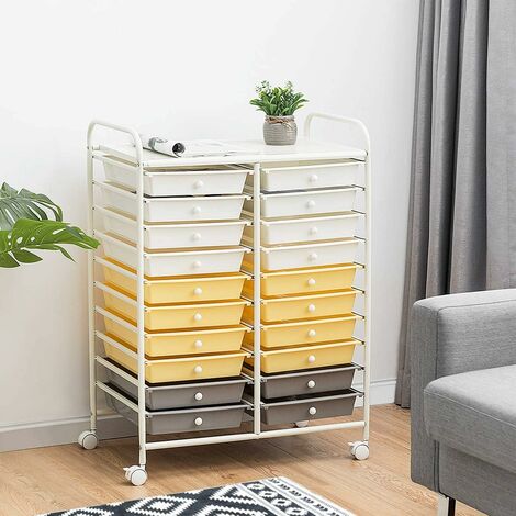 Costway Carrello cassettiera multiuso con 15 cassettiera in plastica da  cucina Contenitore con ruote, Giallo