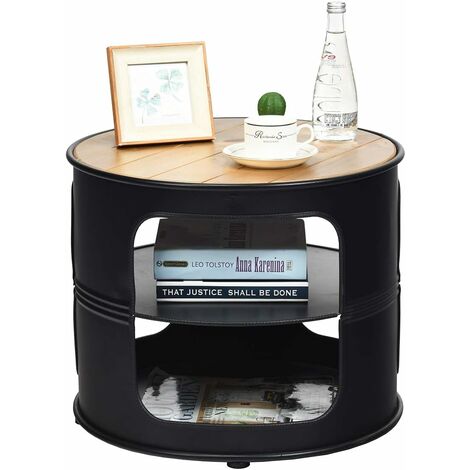 Tavolino da caffè, Tavolino Moderno per Ufficio e Soggiorno, in Stile Industriale, Tavola Rotonda e Piccola, di Legno, Nero, 49,8x49,8x41,3 cm (1/5)