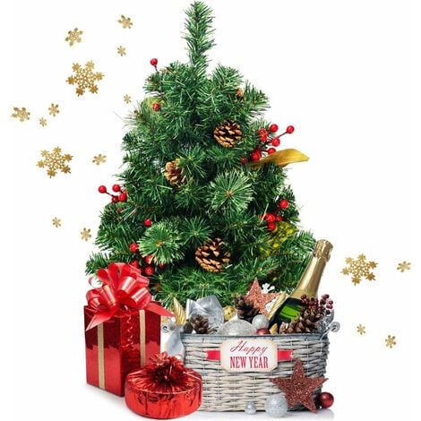 Mini albero di Natale 60cm per scrivania con luci LED, Abete natalizio con  base di cemento con borsa di tessuto - Costway