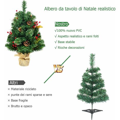 60 cm Albero di Natale da Scrivania, Abete Artificiale in PVC con Ornamenti  e Base Stabile di Cemento e Tessuto, Perfetta Decorazione da Interno ed