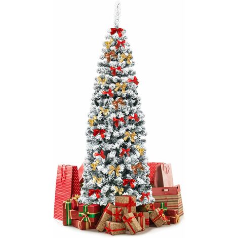 GOPLUS Albero di Natale slanciato 140/180 cm, abete artificiale innevato con base flessibile e foglie spesse, perfetta decorazione da interno ed esterno ideale per festival feste vacanze (180cm) (1/5)