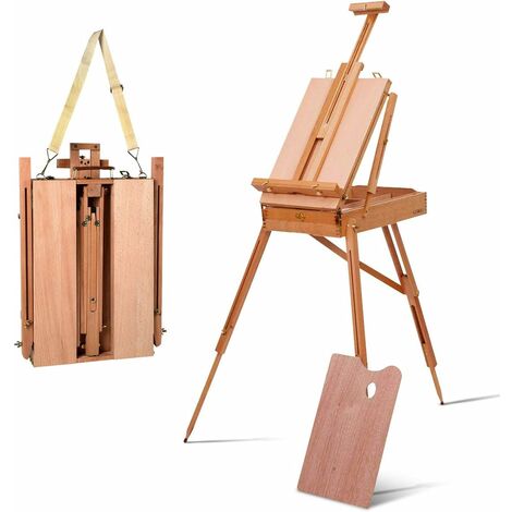 GOPLUS Cavalletto Pittura Pieghevole, con Tavolozza e Cassetto, Altezza Regolabile, Struttura Stabile in Faggio, Cavalletto Treppiede, 71x114x183 cm