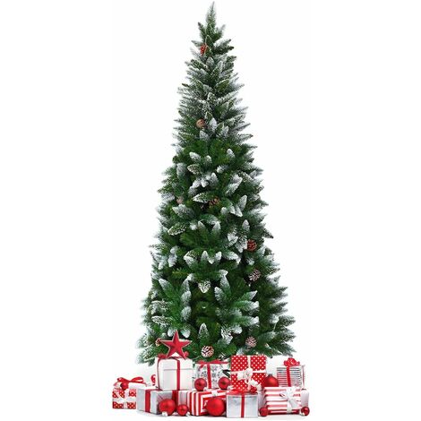 Albero di Natale innevato, abete artificiale con bacche, con base pieghevole di metallo, design rigoglioso, facile da montare, in PVC, perfetto come decorazione (180cm) (1/5)